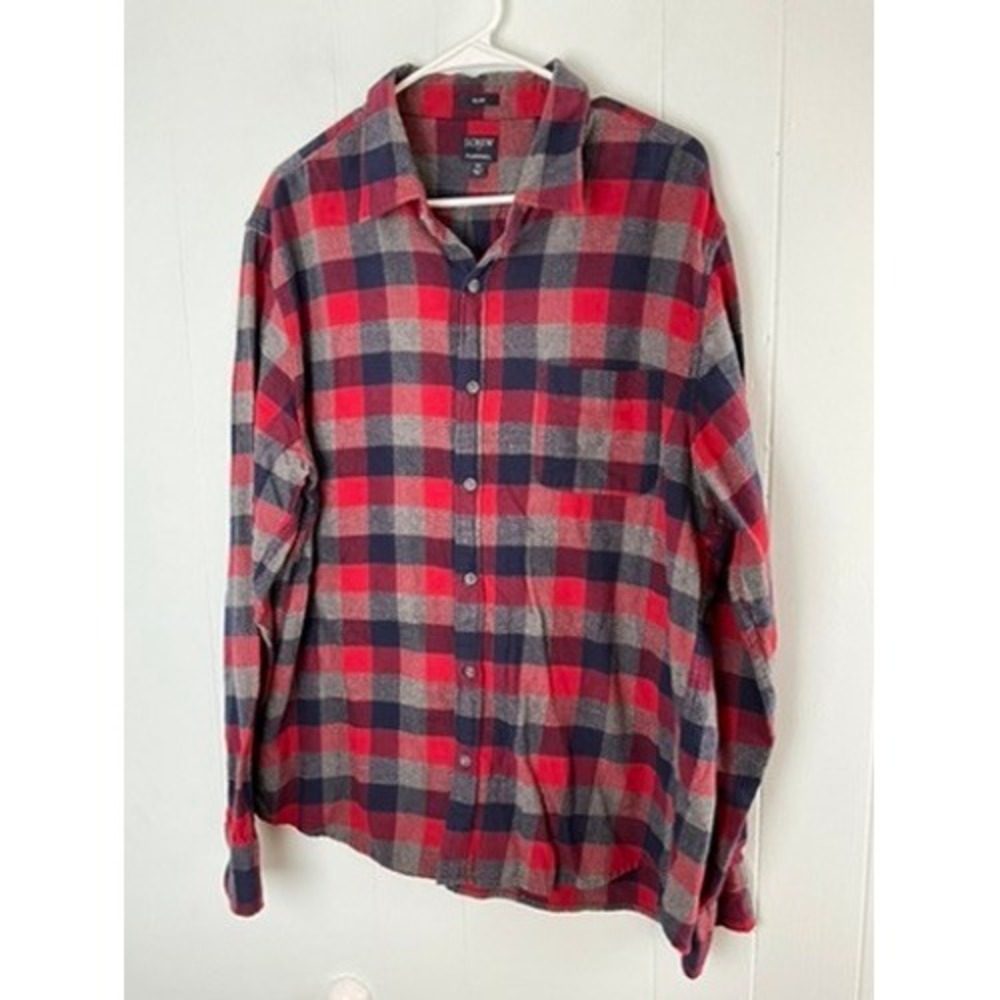 J.Crew Mens XL Slim Fit Flannel Shirt Red Navy Plaid Cotton AQ246 HO20